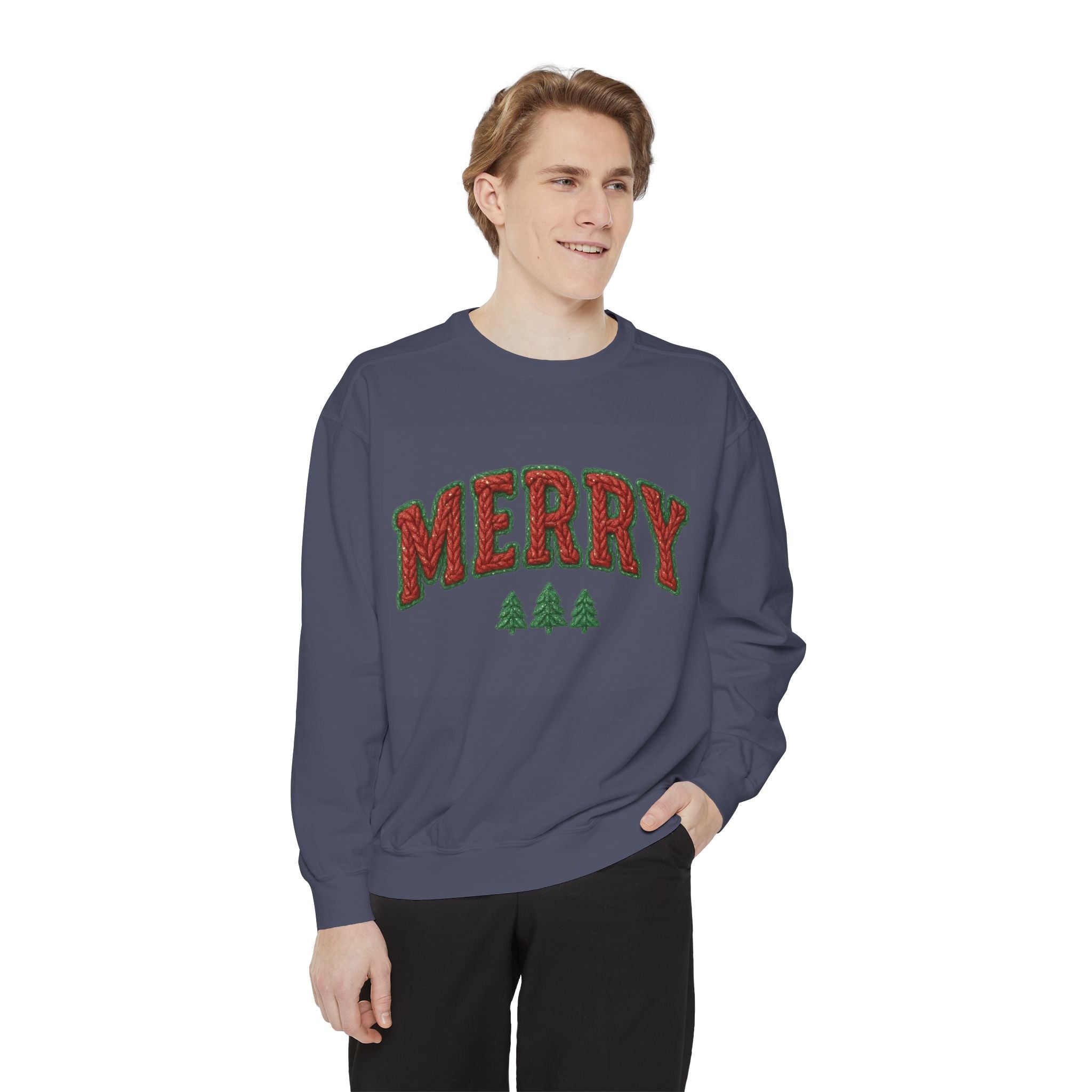 Merry Holiday Sweatshirt — Cozy Christmas Pullover with Tree Graphics Festive Holiday Designs