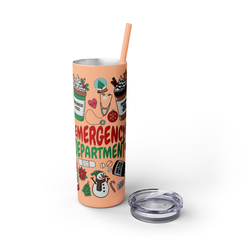 Emergency Department Nurse Christmas Skinny Tumbler - 20oz Holiday Medical Travel Cup with Straw Medical Christmas Mug