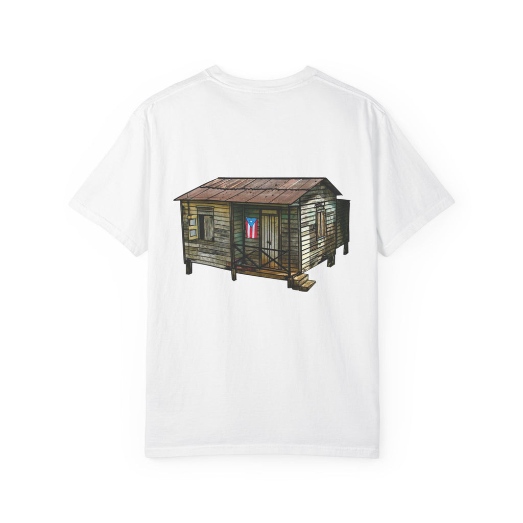Puerto Rican Batey Cabin T-Shirt  Three Masks & Rustic House Graphic Tee Puerto Rico Navidades