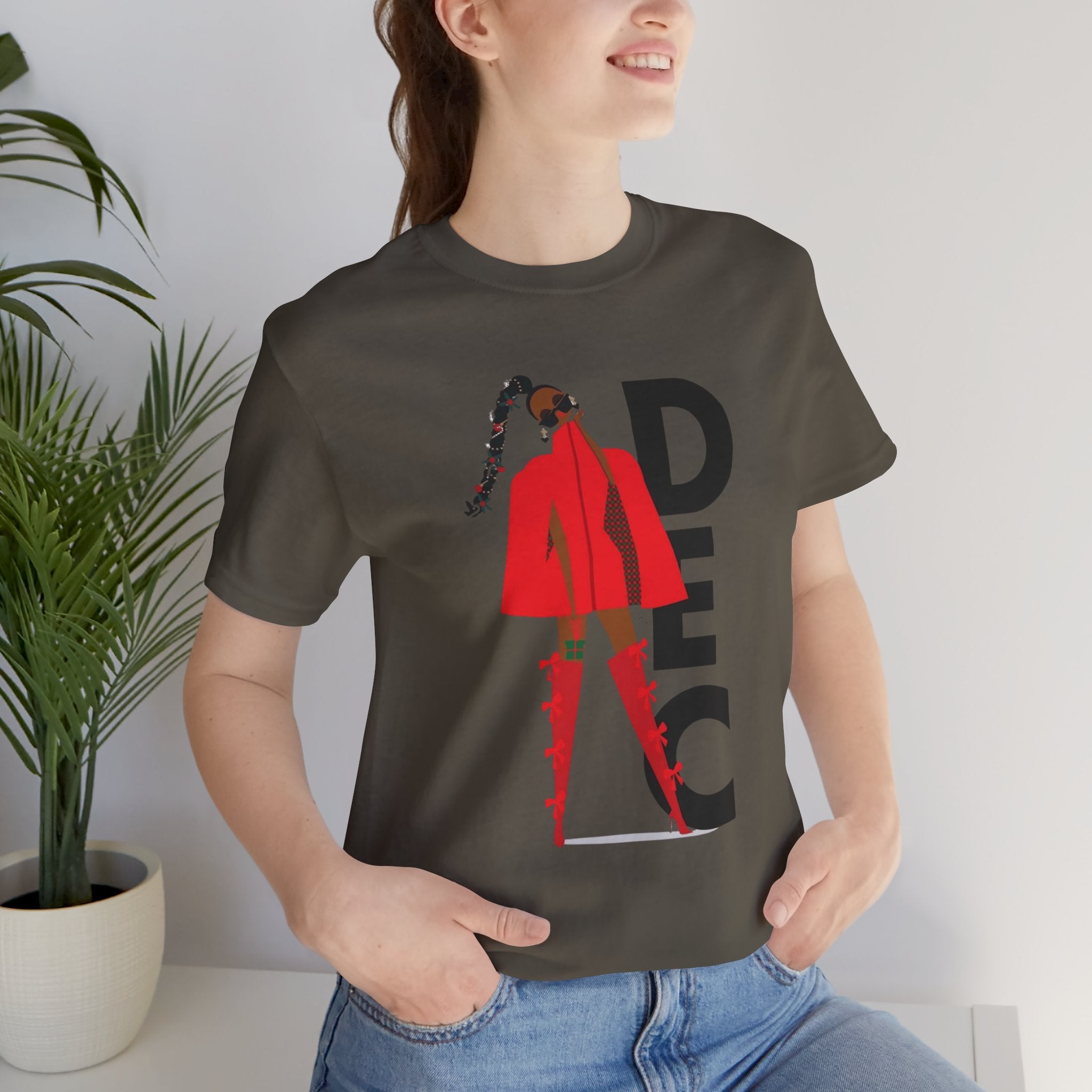 December Fashion Tee  Red Coat Model Graphic Shirt