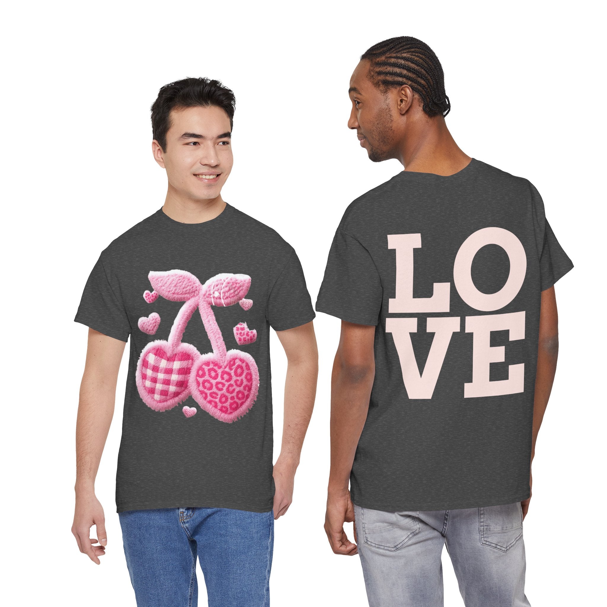 Pink Heart Cherries Tee  LOVE Graphic Valentine T-Shirt