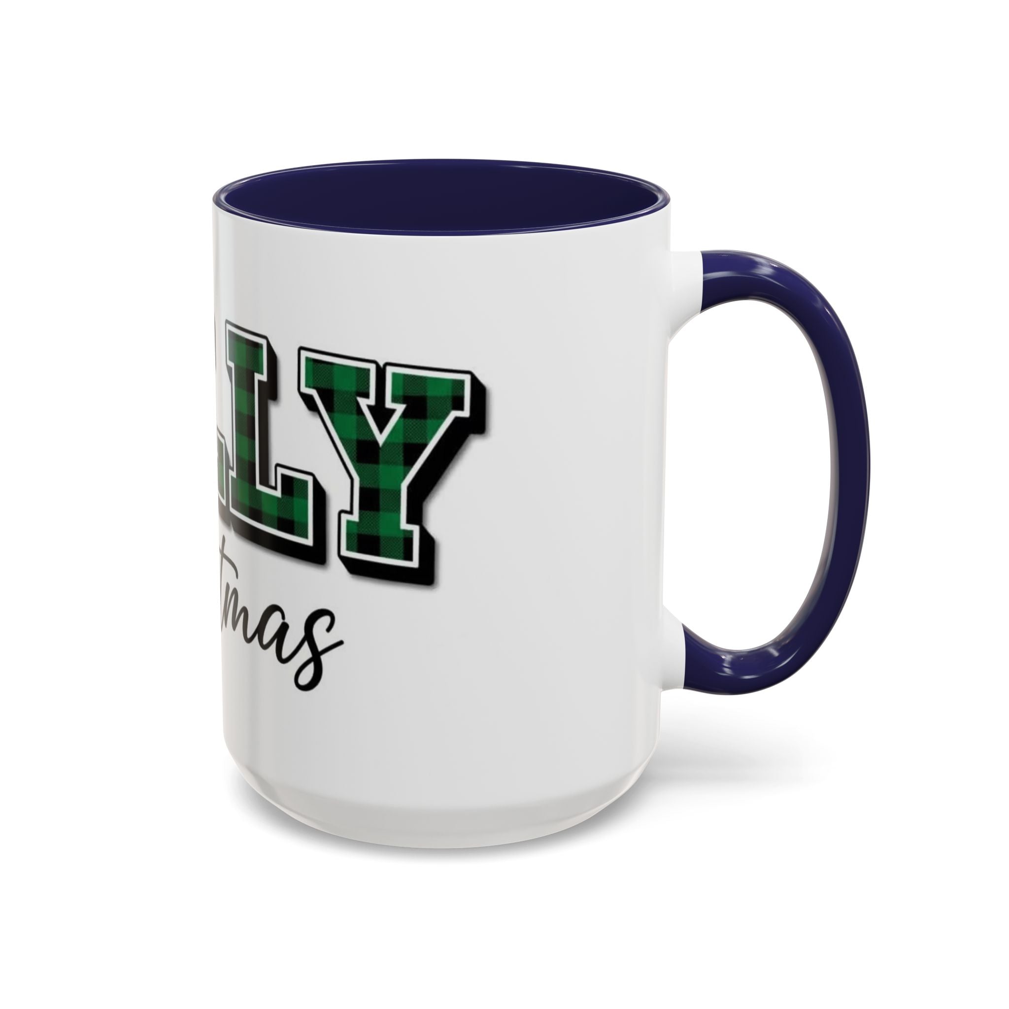 Holly Christmas Accent Coffee Mug — Green Plaid Holiday Gift (11/15oz)
