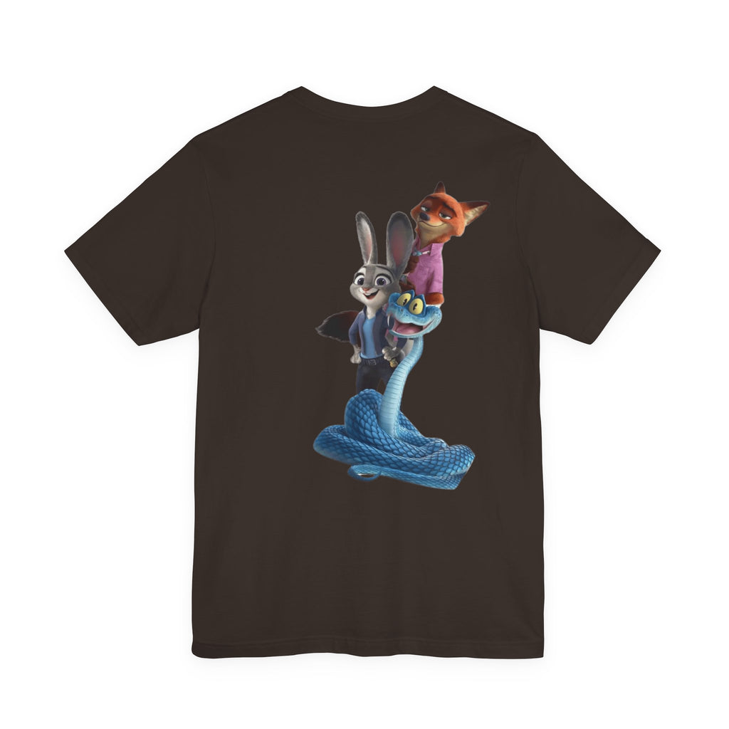 Animated Character Tee — Cute Fox & Bunny Stack Graphic T-Shirt  cartoon-style Christmas artwork