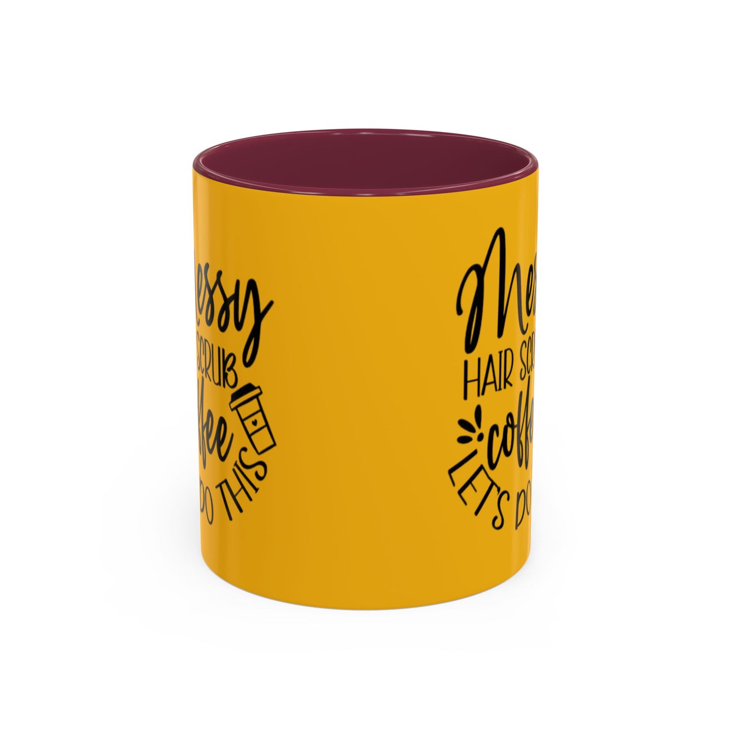 Holiday Coffee Cups with Festive Quotes & Designs Messy Hair Coffee Mug - Fun Yellow Ceramic Cup for Coffee Lovers