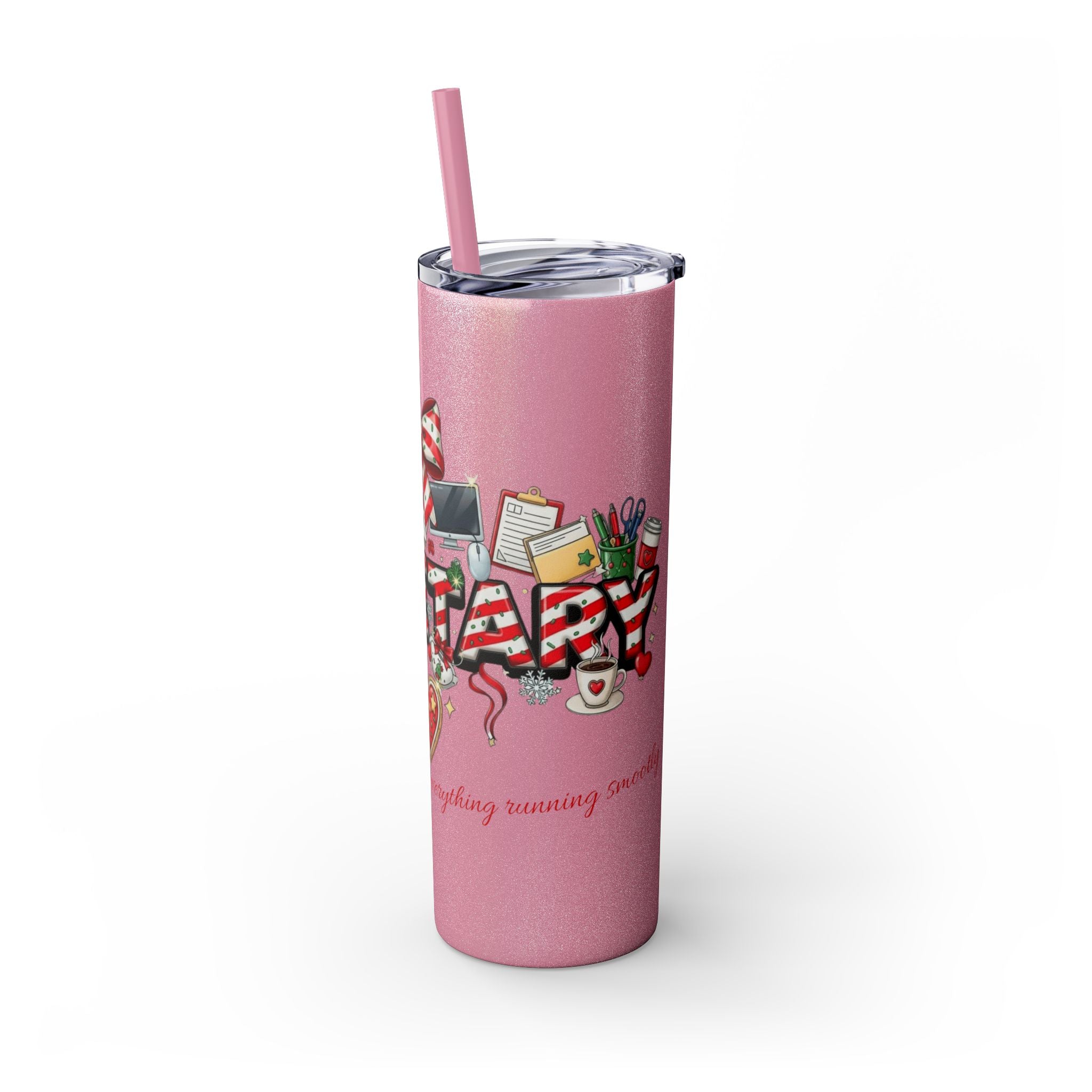Christmas mug for the office team who keeps everything running smoothly. Candy Cane Christmas Office Secret Santa Design, 20oz with Straw