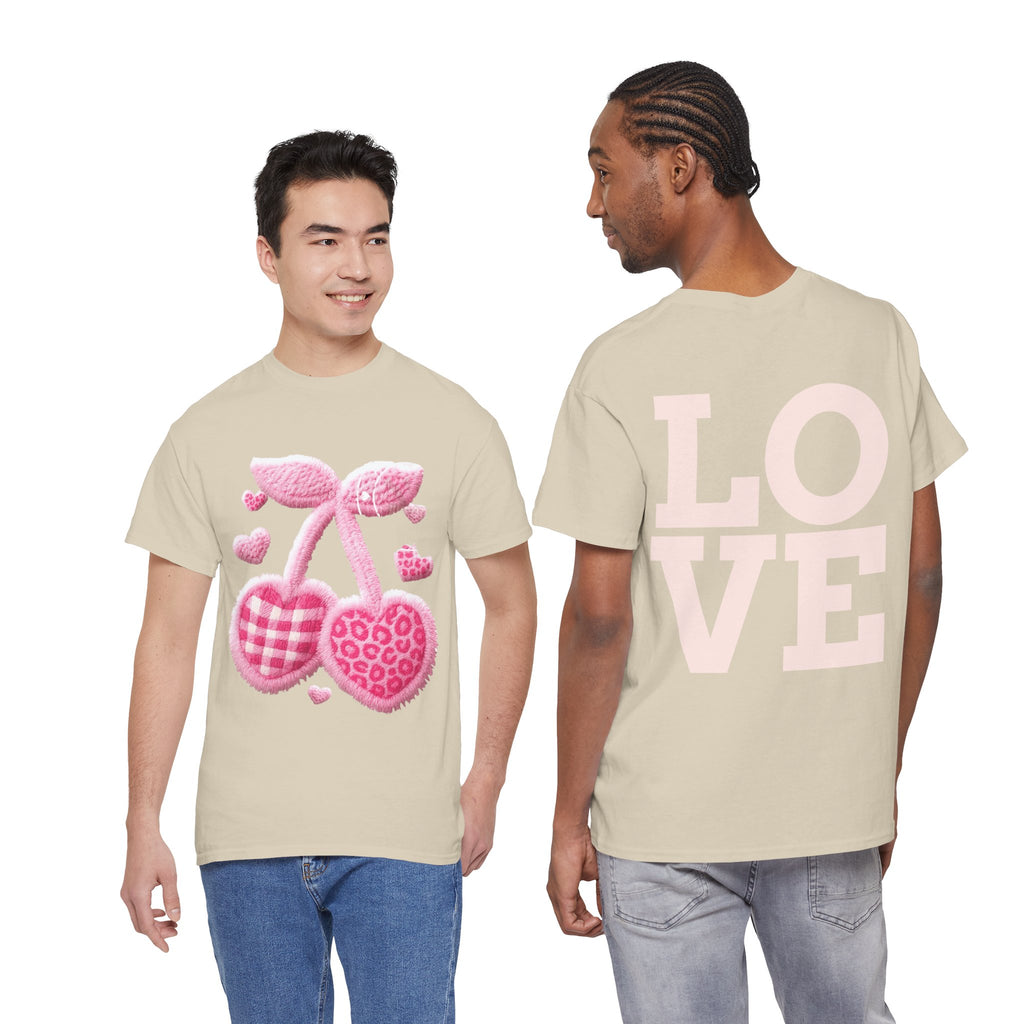Pink Heart Cherries Tee  LOVE Graphic Valentine T-Shirt