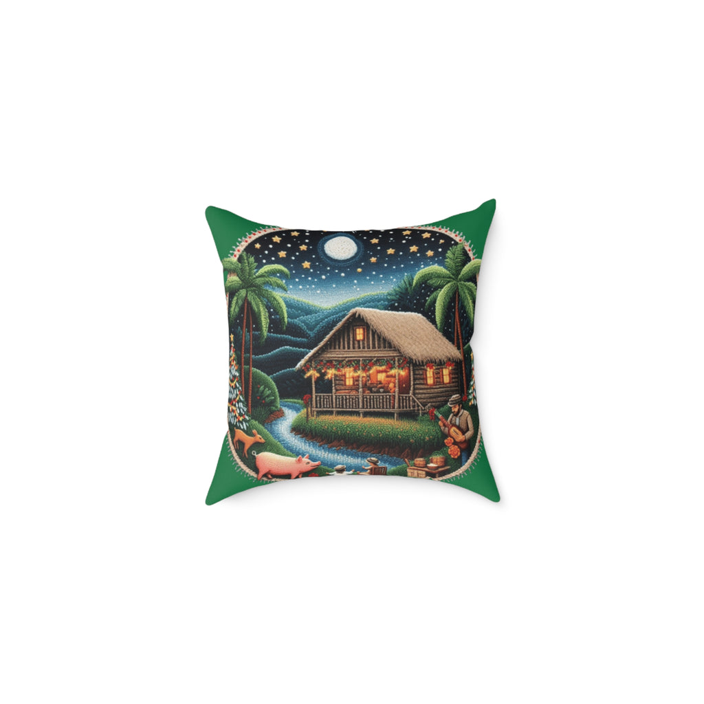 Island Night Cottage Pillow  Tropical Moonlit Cabin Throw Pillow Puerto Rico Culture Pillow
