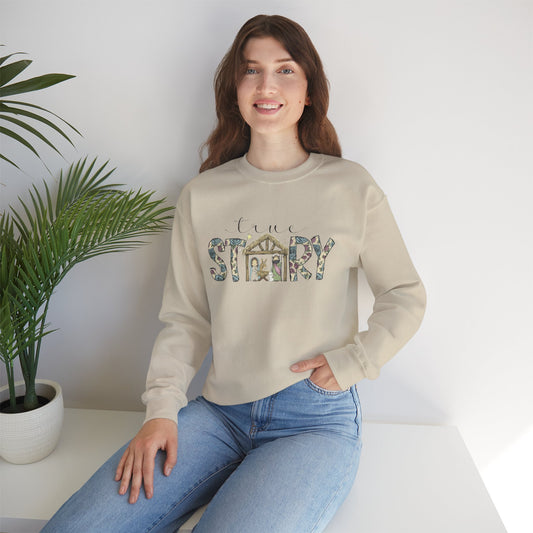 Crewneck Sweatshirt "Come Story" Floral Nativity Design  Cozy Christmas Pullover unique festive designs and joyful