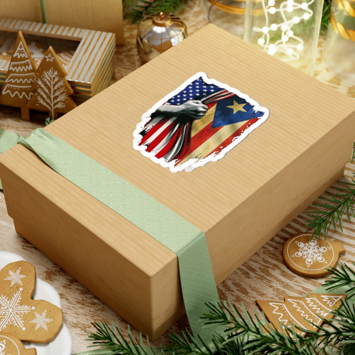 PR Proud from Here, Rooted Over There Patriotic Kiss-Cut Stickers, American Pride Decor, Political Accessories, Flag-themed Gifts, Celebratory Stickers