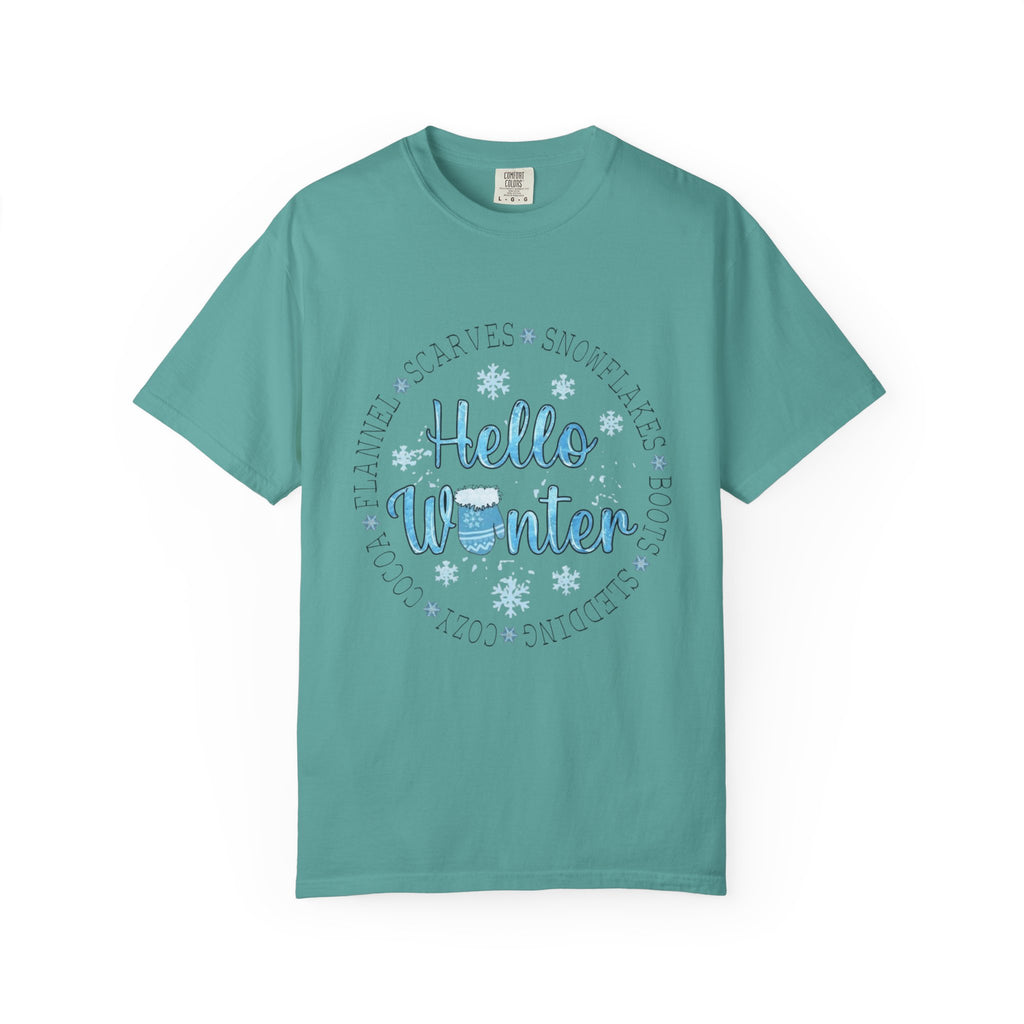 Hello Winter T‑Shirt  Cozy Snowflake Holiday Tee Christmas T-Shirts and Sweatshirts Collection