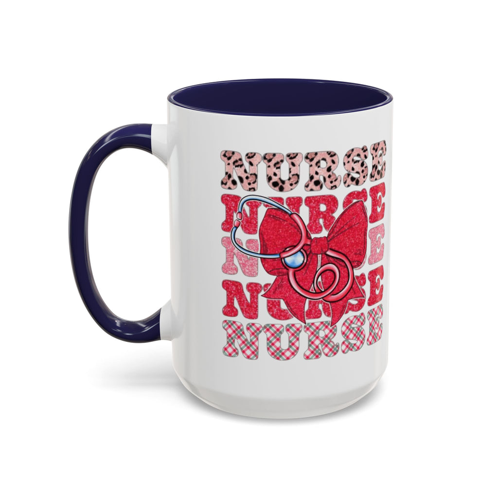 Nurse Stethoscope Bow Accent Coffee Mug — Cute Leopard & Plaid Healthcare Gift (11/15oz) Medical Christmas Mug