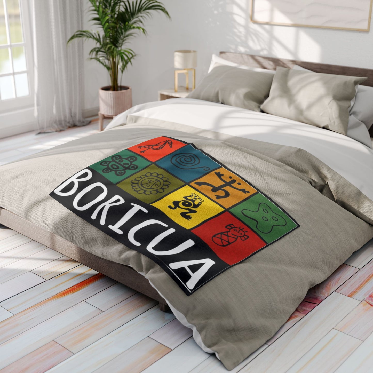 Boricua Pattern Fleece Blanket – Colorful Taino Symbols Cozy Throw
