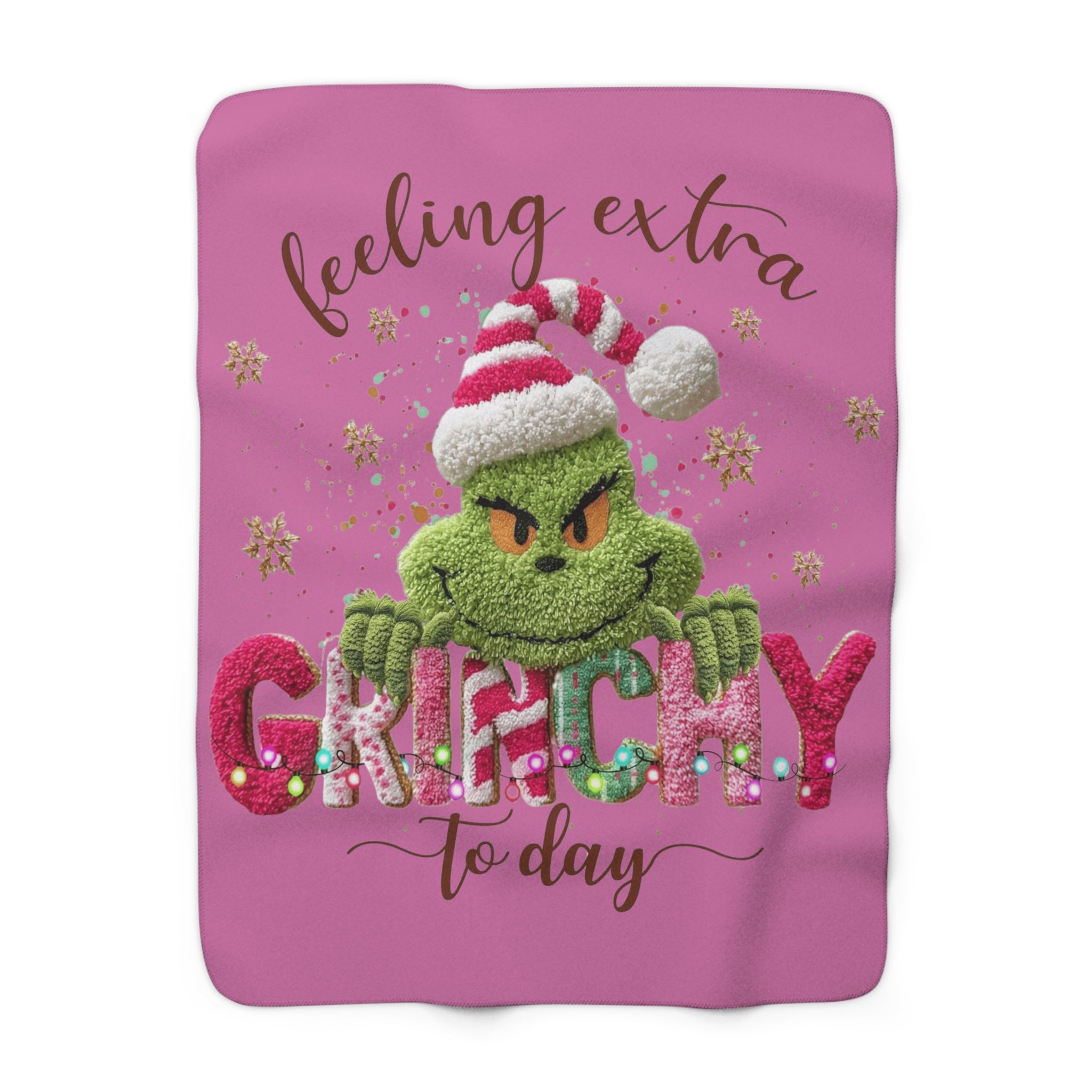 Magical Christmas Cartoon Blanket Feeling Extra Grinchy Today Sherpa Blanket - Cozy Holiday Throw