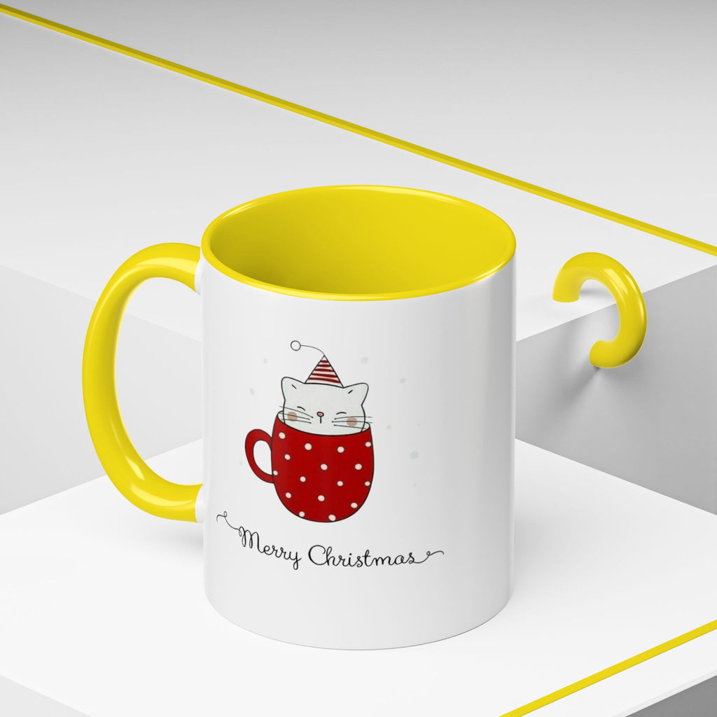 Christmas Cat Accent Mug "Merry Christmas" Polka Dot Holiday Coffee Cup Christmas Mugs Collection!