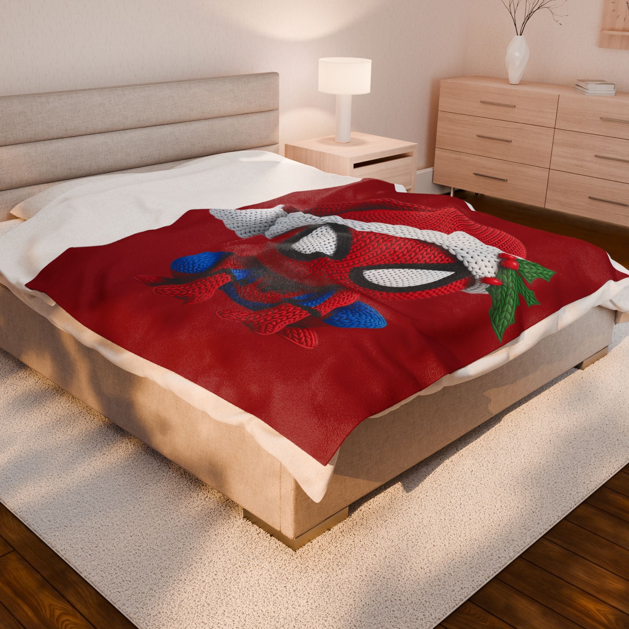 Magical Christmas Cartoon Blanket Christmas Spider Plush Blanket Cute Santa Hat Knit Spider-Man Throw