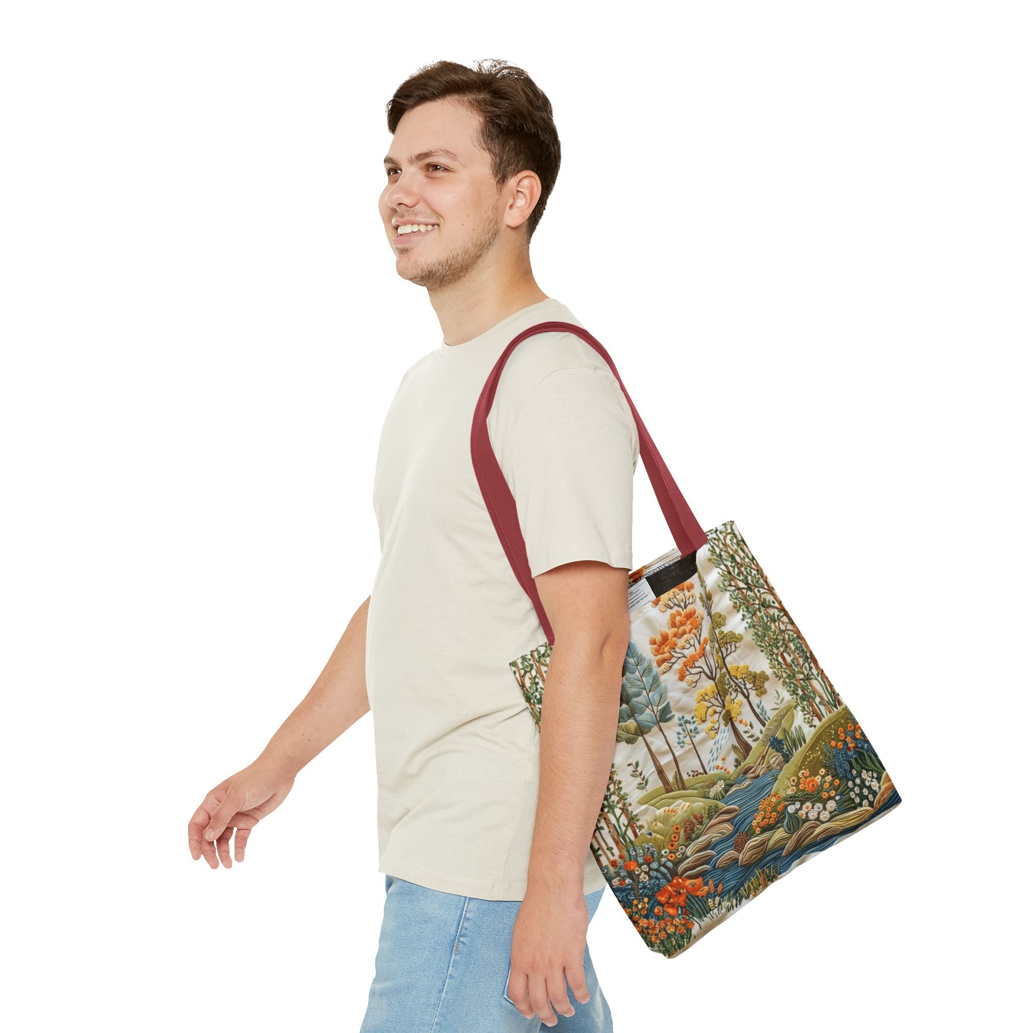 Scenic Meadow Tote Crochet-Decorated Tote Bags