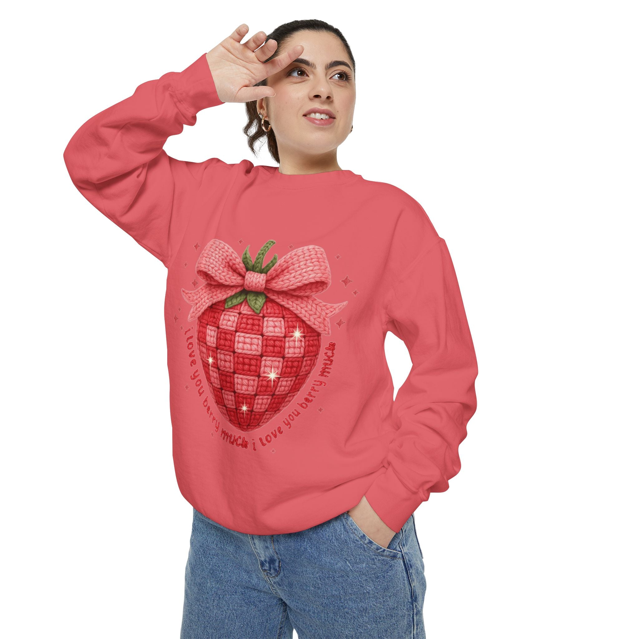 Strawberry Bow Sweatshirt  "I Love You Berry Much" Cute Valentine Pullover