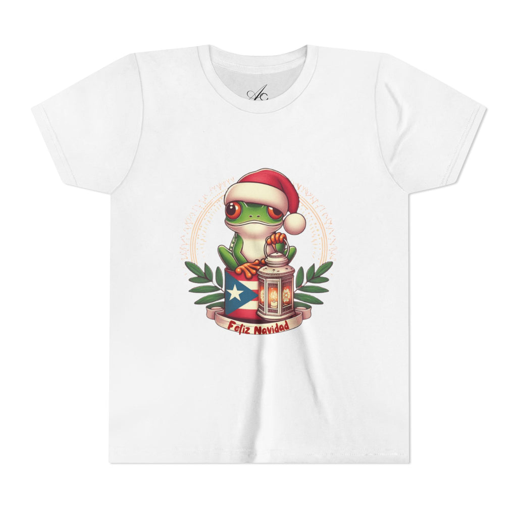 Kids Tee Cute Frog with Puerto Rican Flag & Lantern (Feliz Navidad)