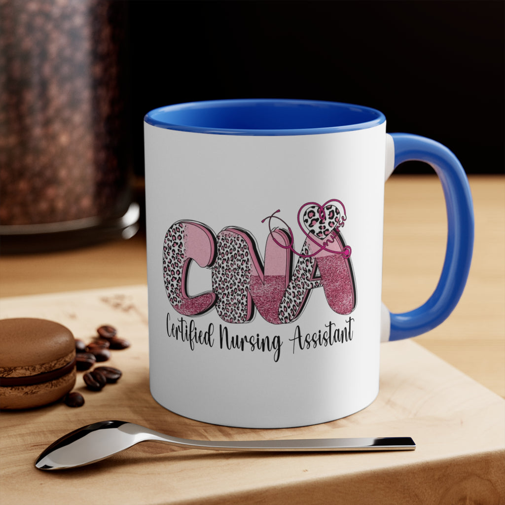 Certified Nursing Assistant (CNA) Pink Leopard Accent Mug — 11oz Gift for Nurses, Nursing Assistants Medical Christmas Mug