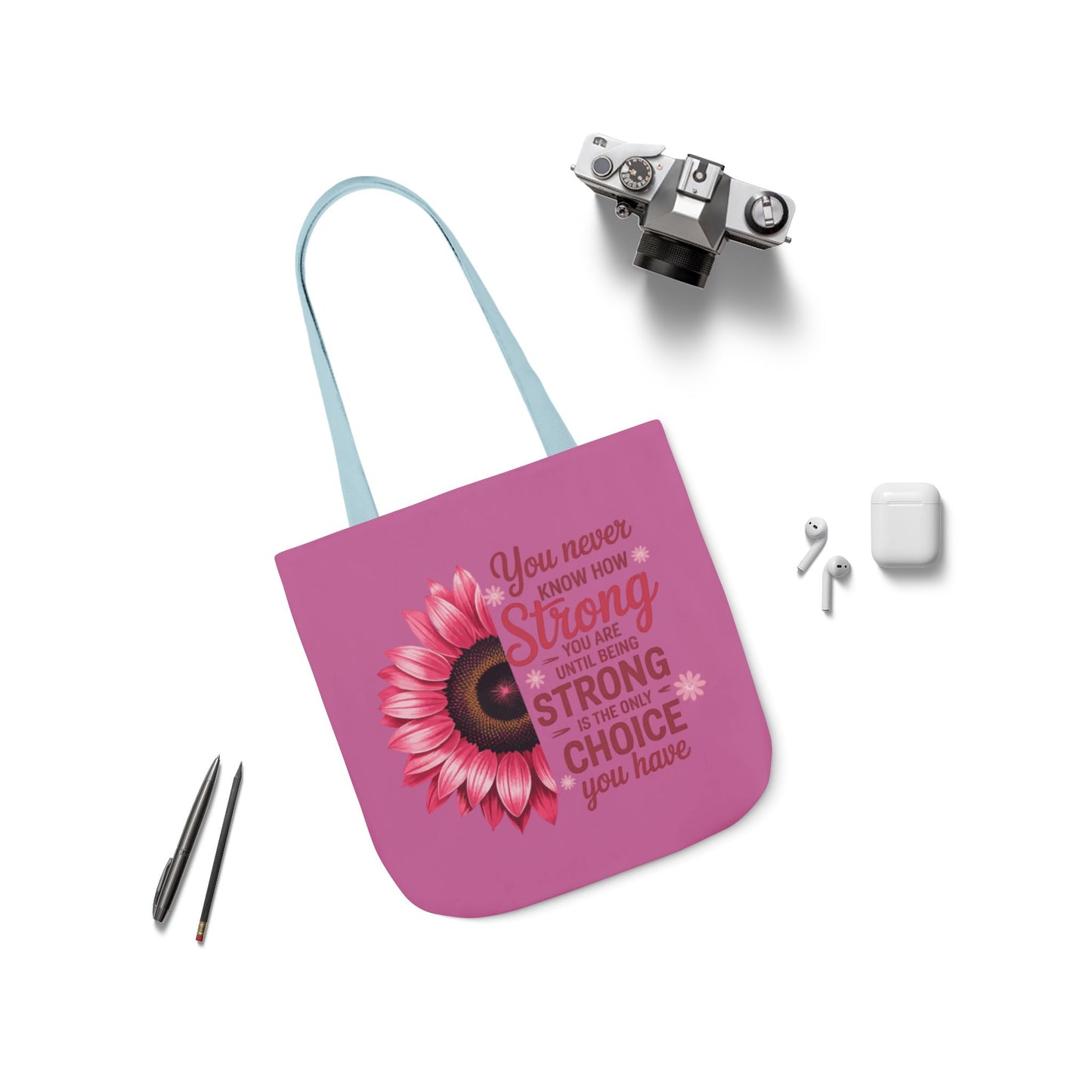 Cancer Survivor Hope Collection Inspirational Canvas Tote Bag with Floral Design