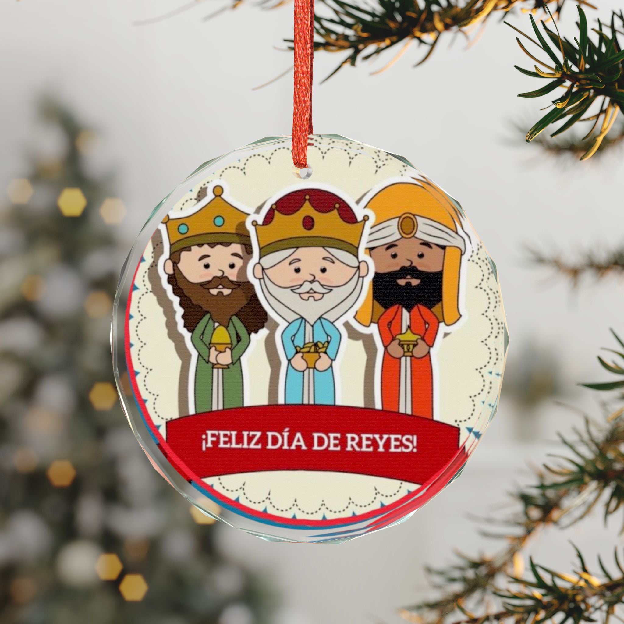 Tres Reyes Magos ornament Feliz Día de Reyes Crystal Glass Ornament
