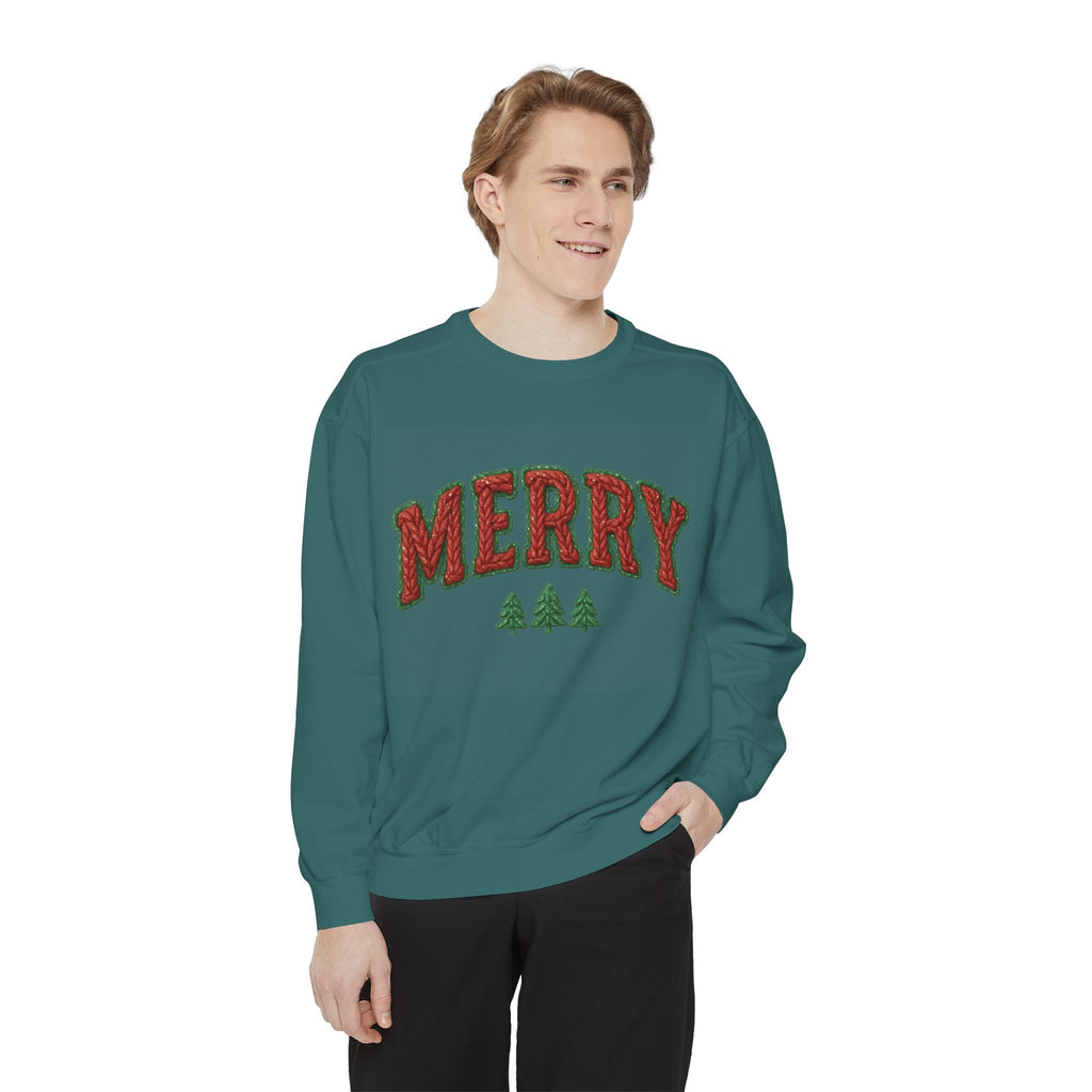 Merry Holiday Sweatshirt — Cozy Christmas Pullover with Tree Graphics Festive Holiday Designs