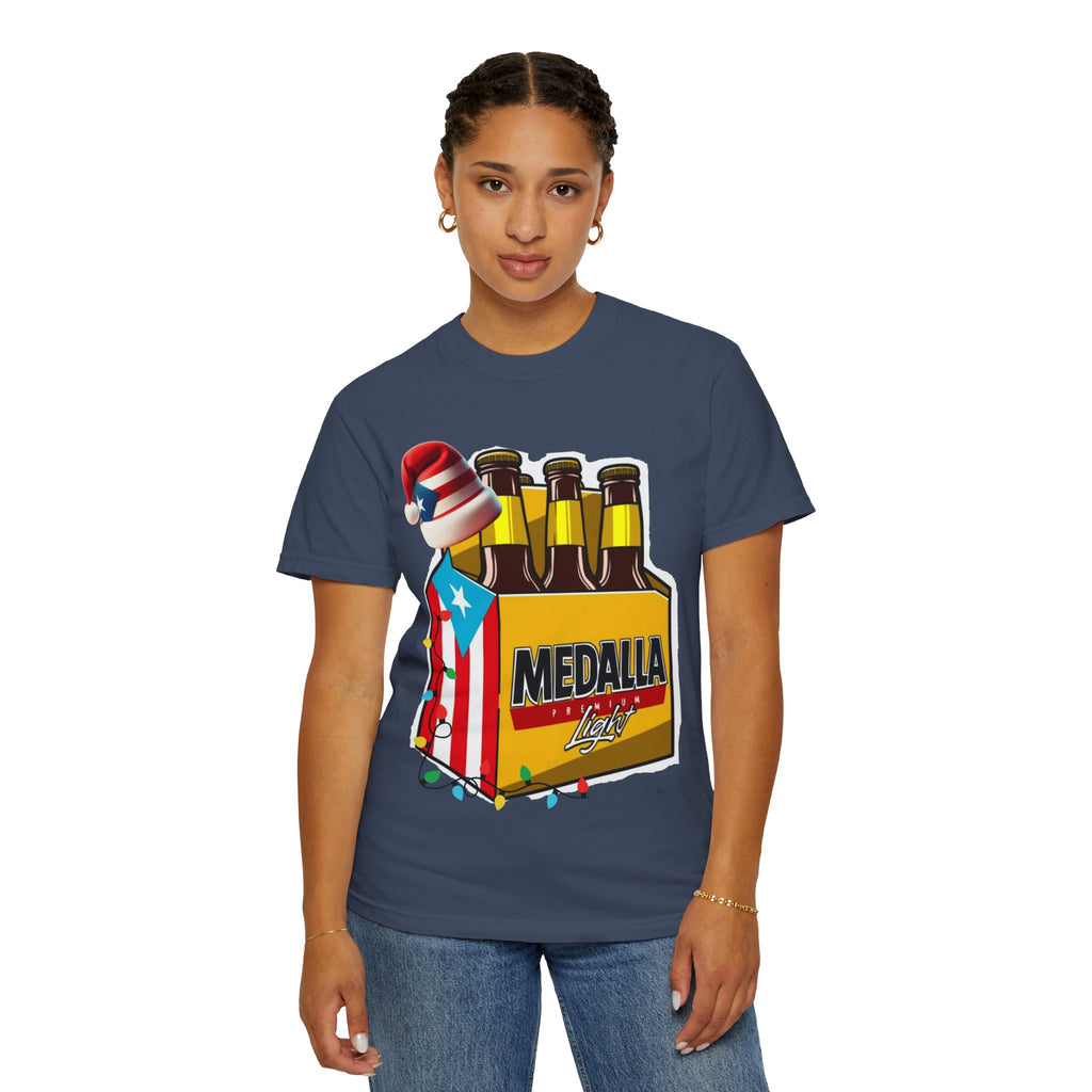 Medalla Light Beer T-Shirt  Navidad Boricua Holiday Tee Puerto Rico’s Navidades