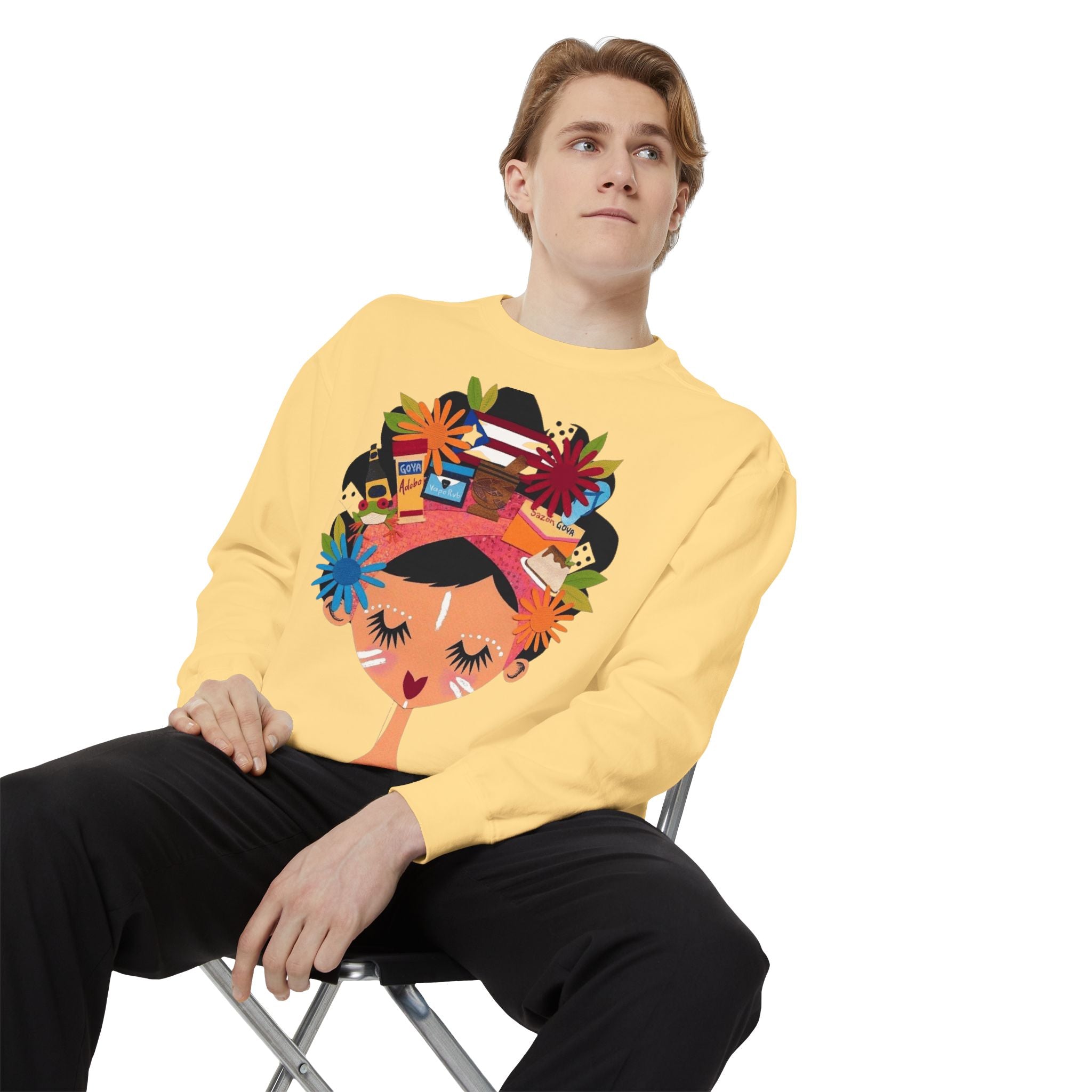 Floral Fiesta Sweatshirt — Colorful Tropical Woman Graphic Puerto Rico Navidades