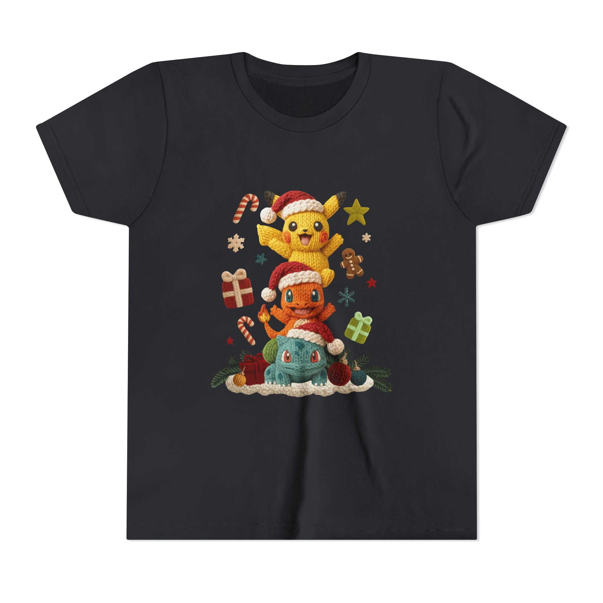 Kids Holiday Tee  Cute Stacked cartoon Characters Christmas Design