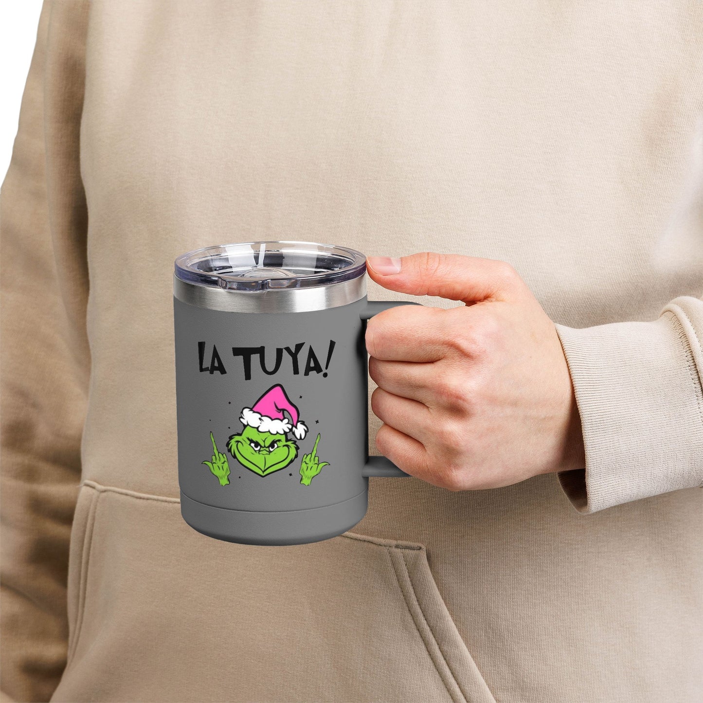 Holiday Grinch Coffee Mug Tumbler - 15oz Vaso / Taza de Acero Inoxidable – Diseño Navideño