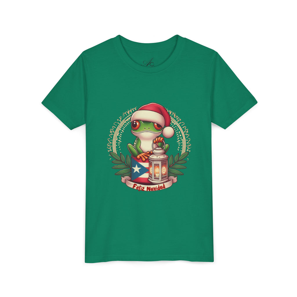 Kids Tee Cute Frog with Puerto Rican Flag & Lantern (Feliz Navidad)