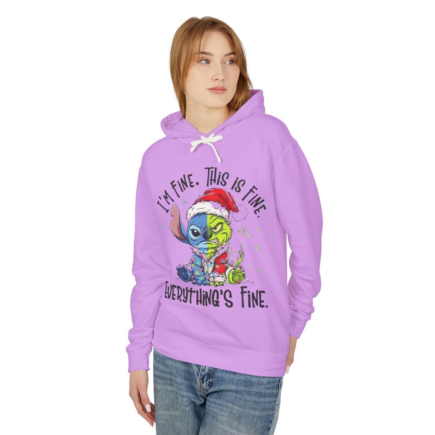 I'm Fine This Is Fine Hoodie  Funny Christmas Stitch Pullover Cartoon Christmas T-shirts and Sweaters