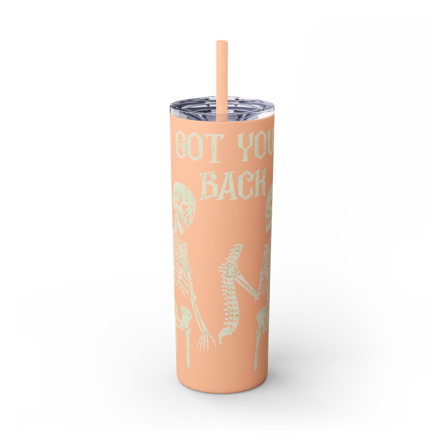 Halloween Skeleton-Themed Tumbler, Got Your Back Drinkware, I Got Your Back Skinny Tumbler, Cute Gifts for Halloween, Fun Vibes for Parties