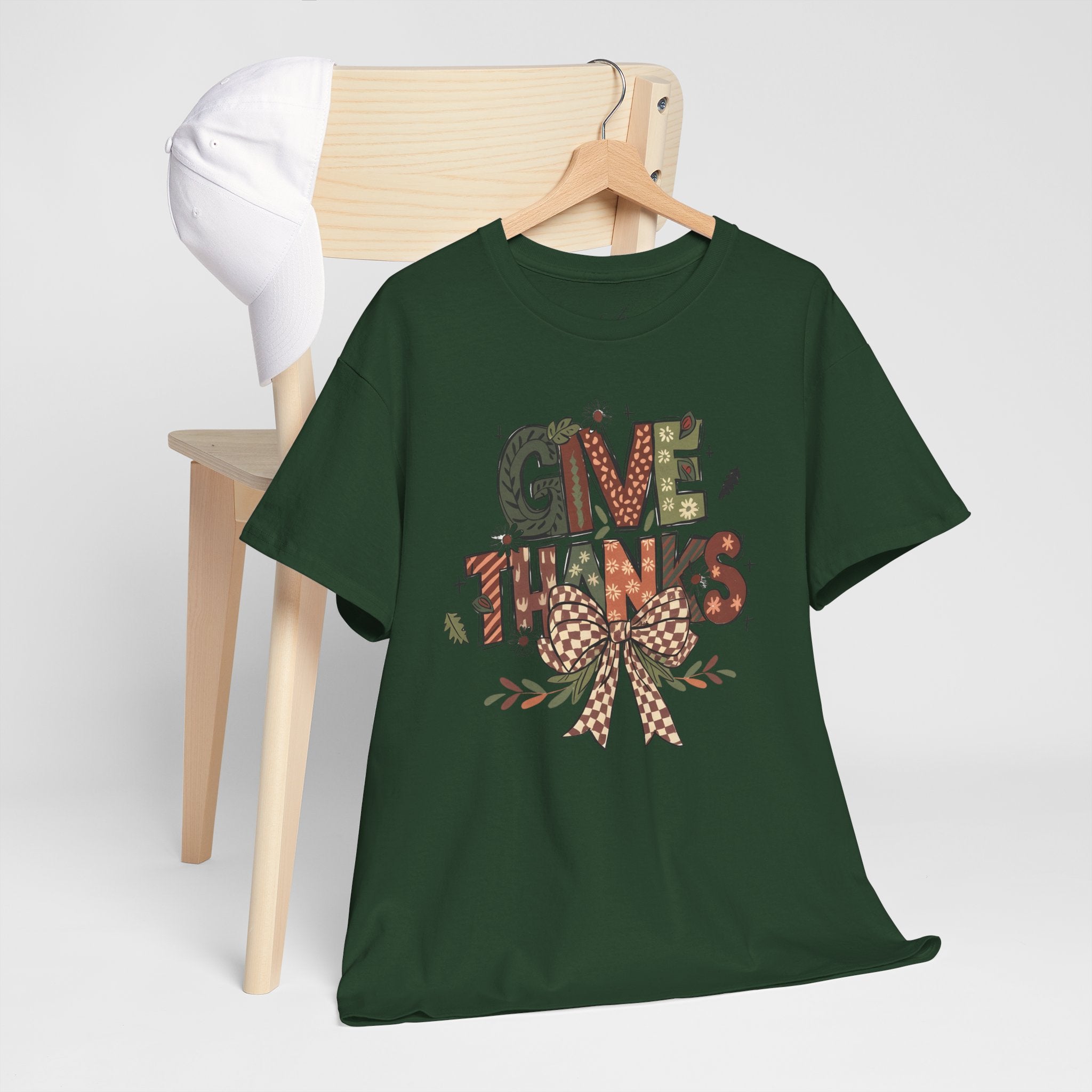 Give Thanks Tee Thanksgiving Graphic T-Shirt with Rustic Bow Design