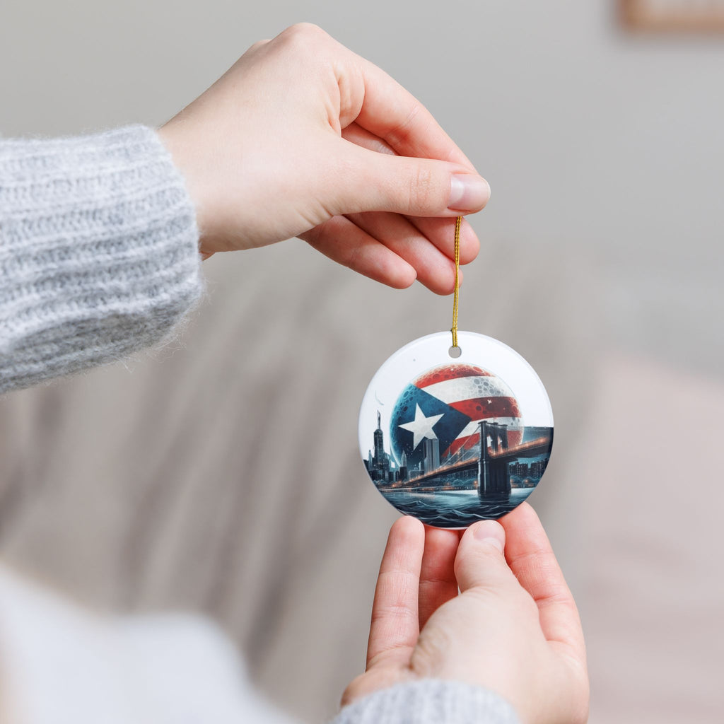 Puerto Rico Flag Ceramic Ornament  Isle & Bridge Skyline Holiday Decoration New Yorican Boricua Pride Ornament
