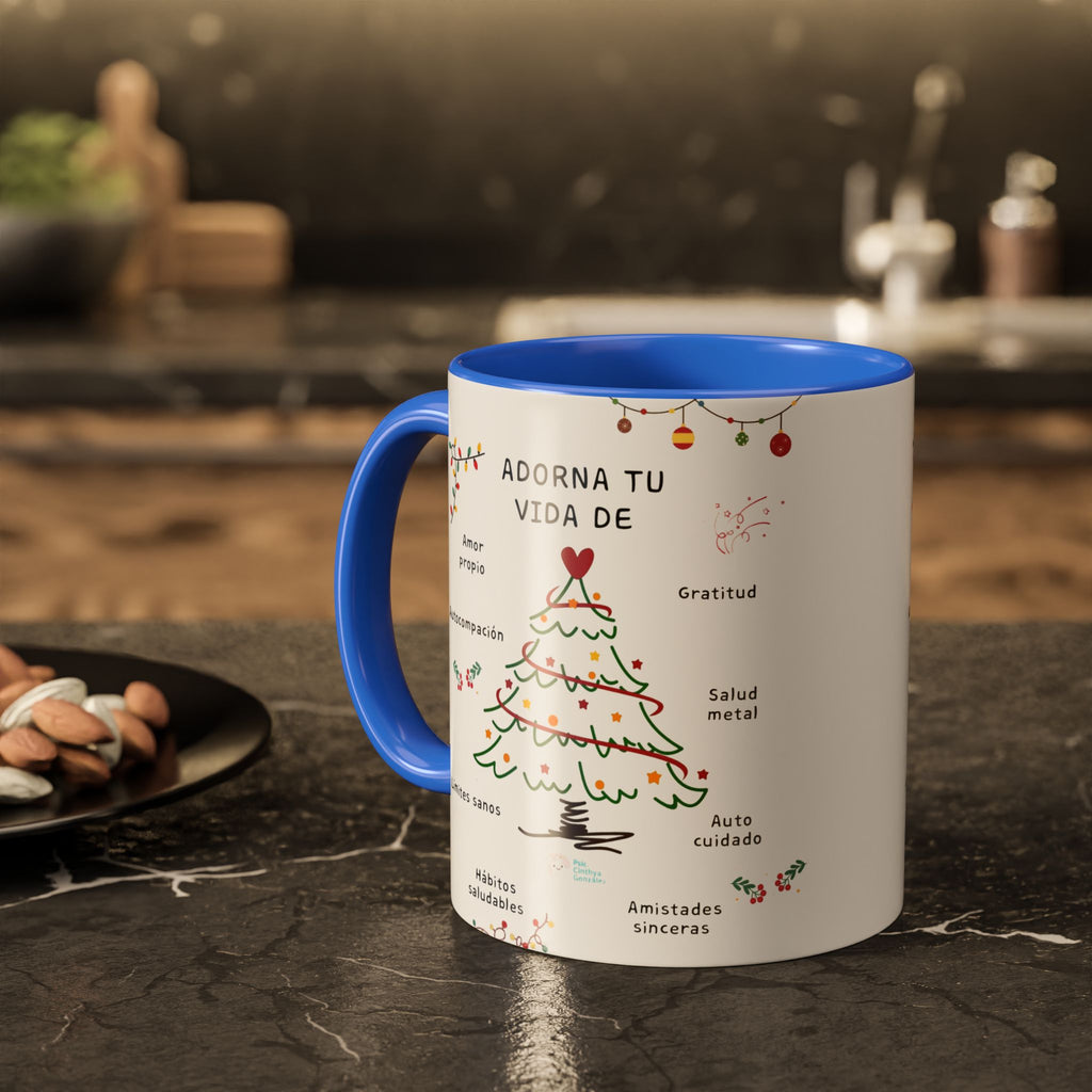 Mug — 'Adorna Tu Vida' Christmas Tree Spanish Holiday Coffee Mug (11oz/15oz)