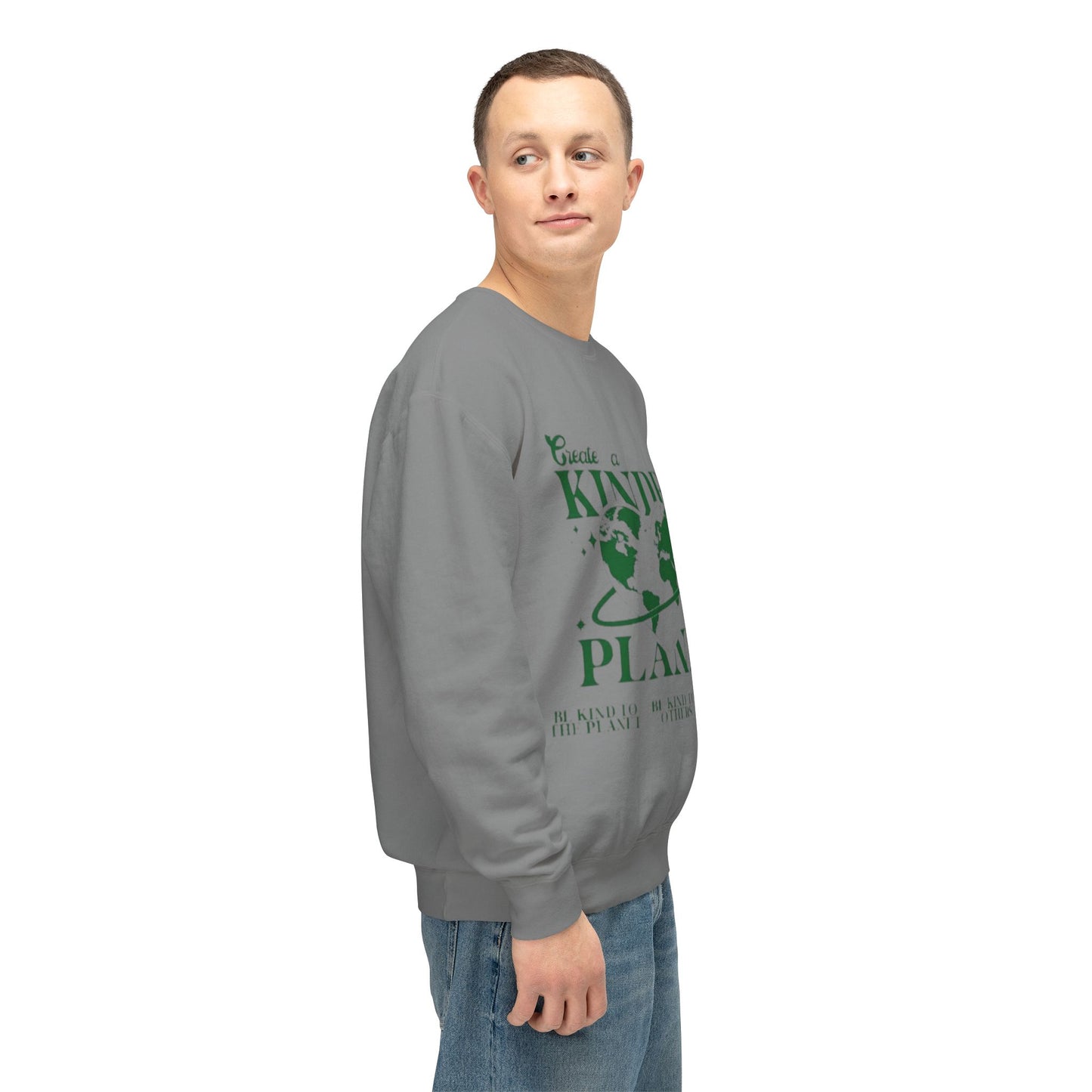 Kinder Planet Crewneck Sweatshirt Eco-Friendly Earth Day Graphic Pullover