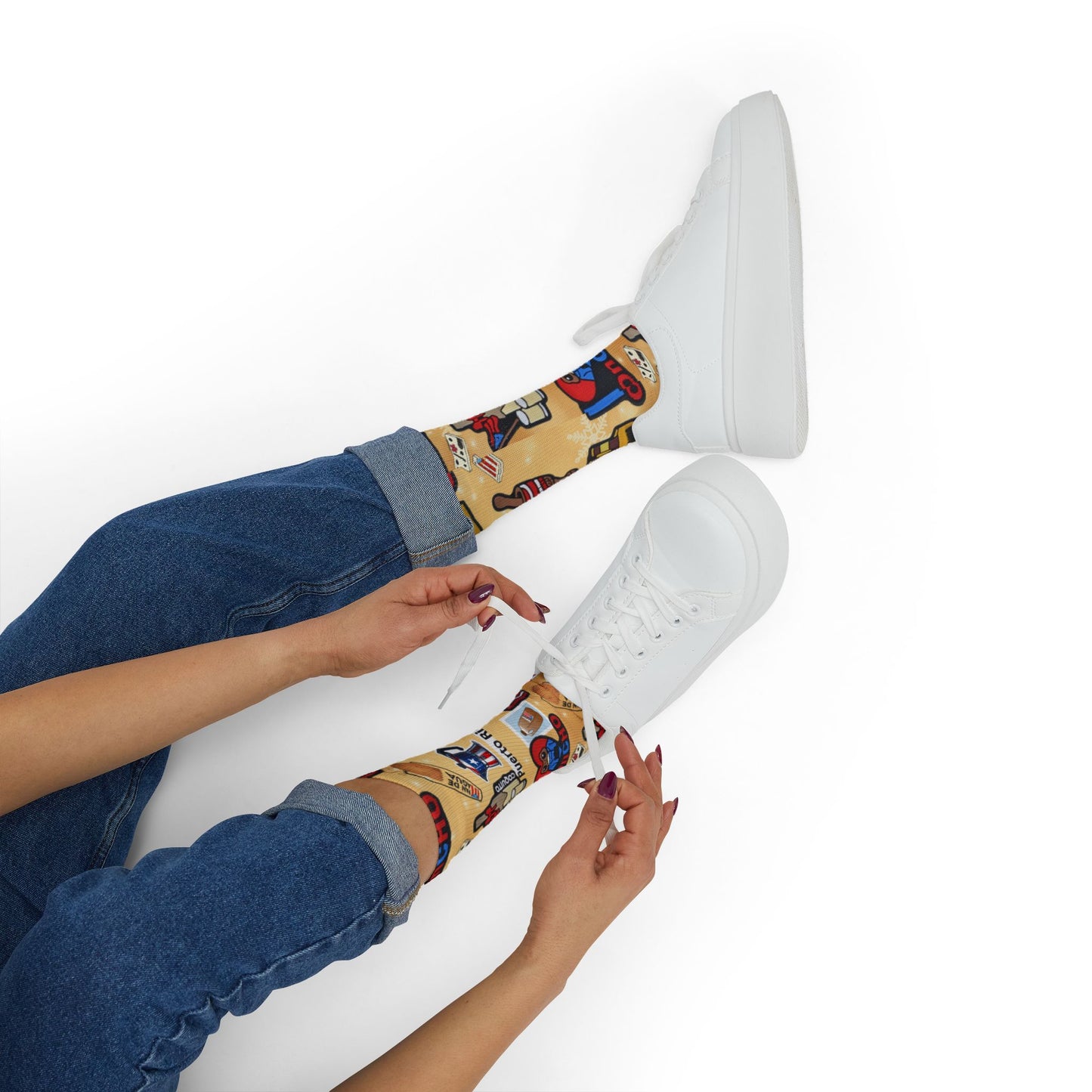 Puerto Rico Graphic Socks  Cute Island Icons Sublimation Crew Socks