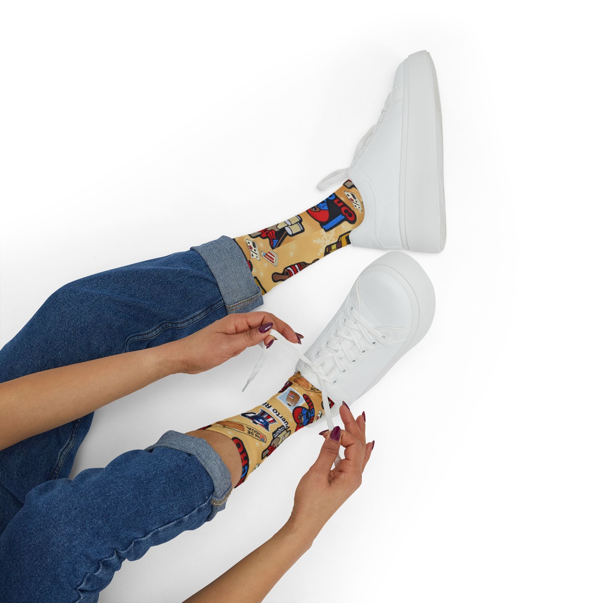 Puerto Rico Graphic Socks  Cute Island Icons Sublimation Crew Socks