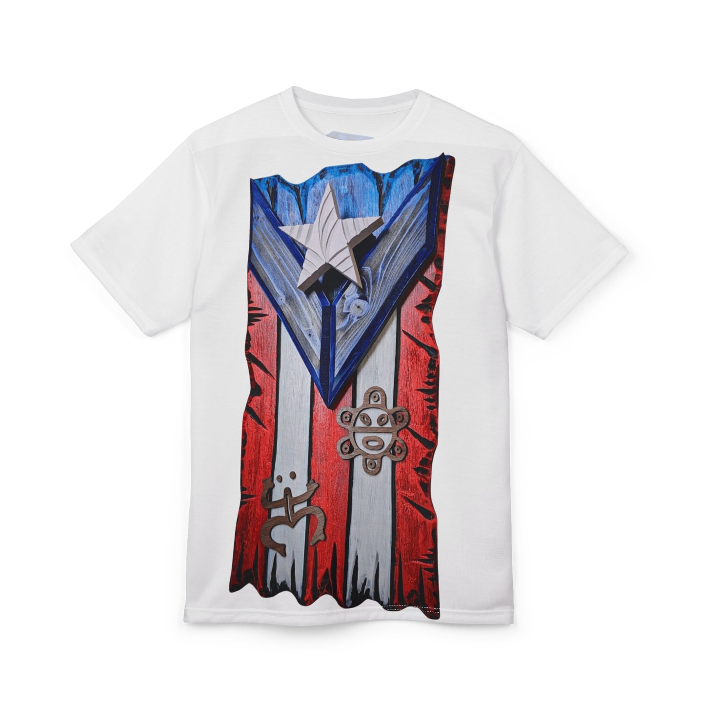 Puerto Rican Pride Unisex Cut & Sew Tee, AOP Boricua Flag Shirt, Vibrant Graphic Tee, Cultural Apparel, Boriken tee