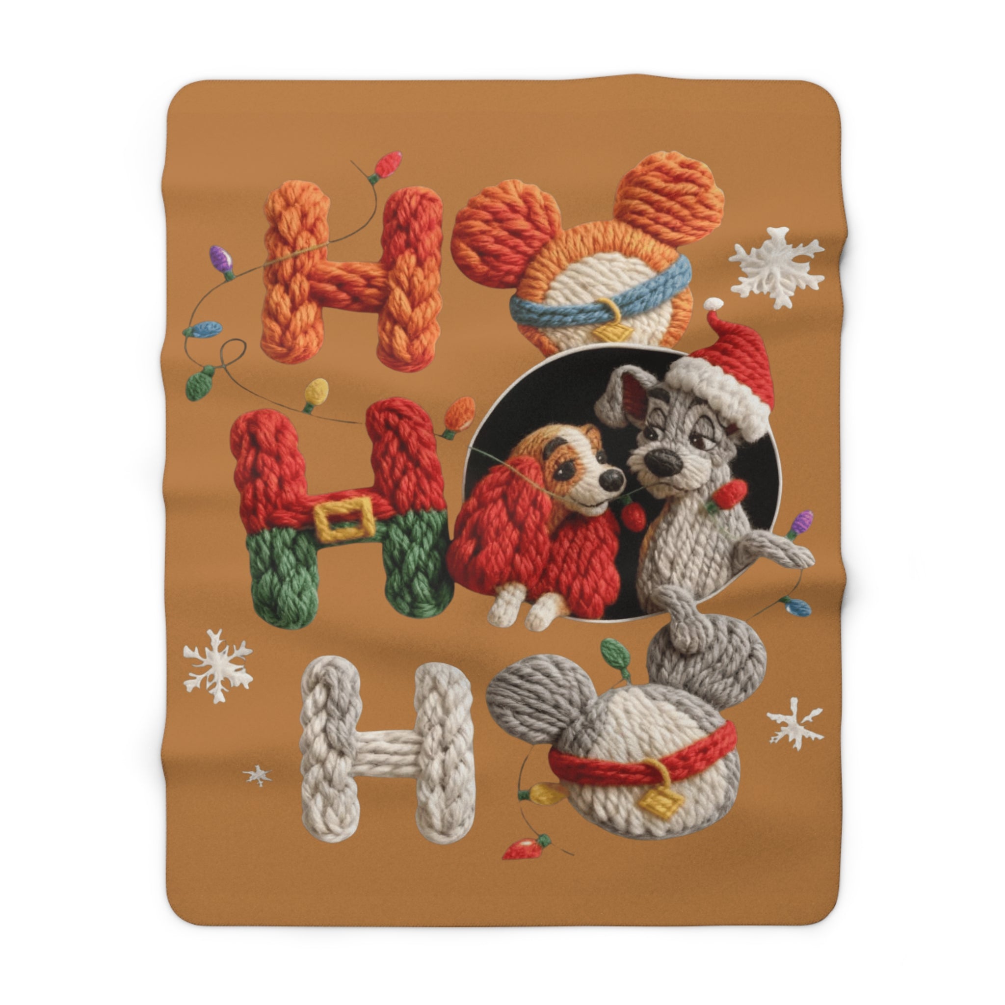 Holiday 'Ho Ho Ho' Sherpa Blanket with Cute Knit Puppy Design Santa’s Little Snuggle Blanket