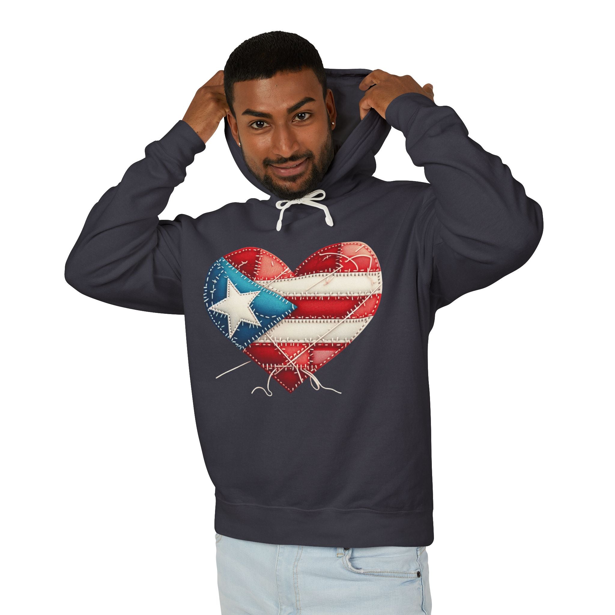 Puerto Rico Heart Flag Hoodie  "Jíbaro" Back Graphic