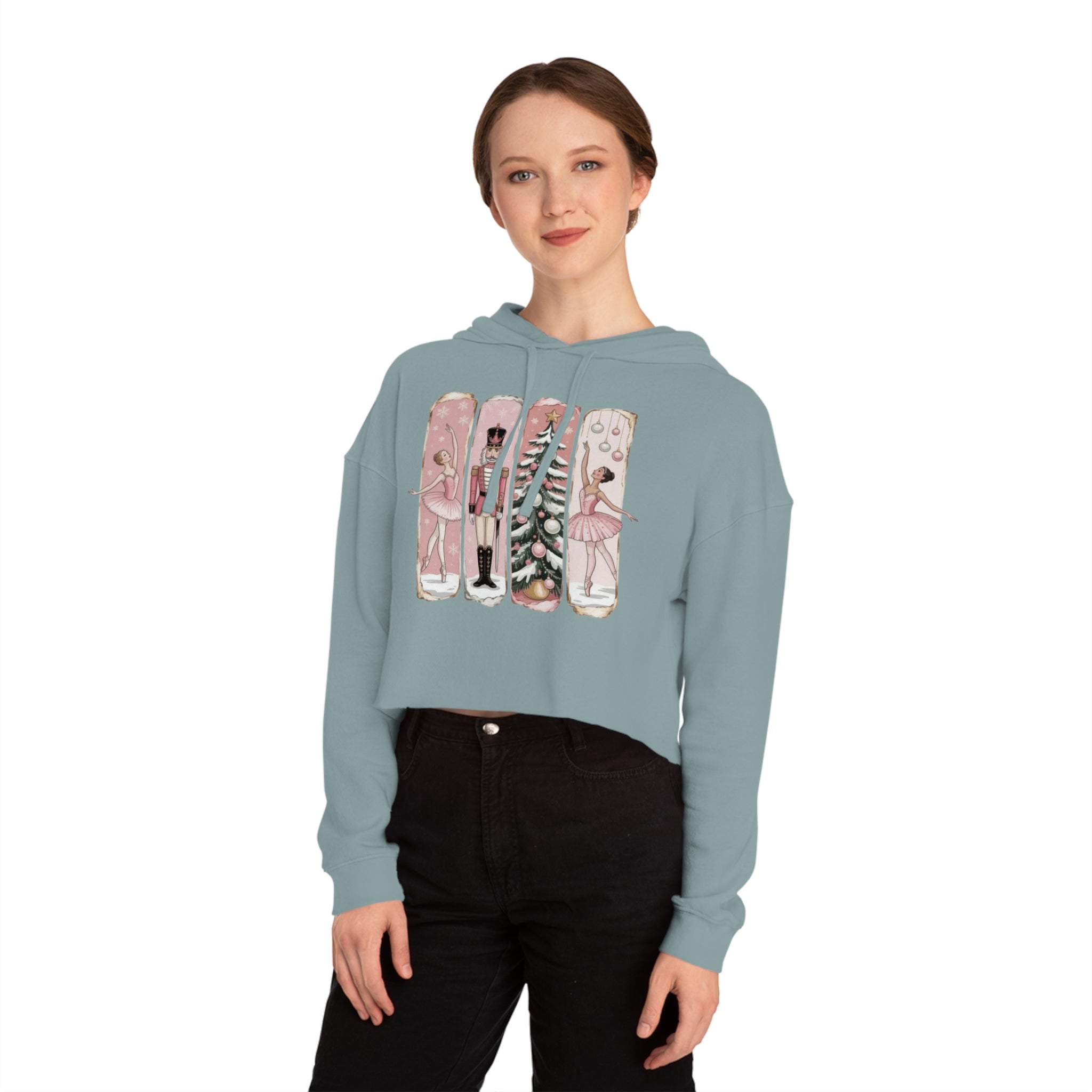 Nutcracker Ballerina Cropped Hoodie  Holiday Dance Sweater Cartoon Christmas T-shirts and Sweaters