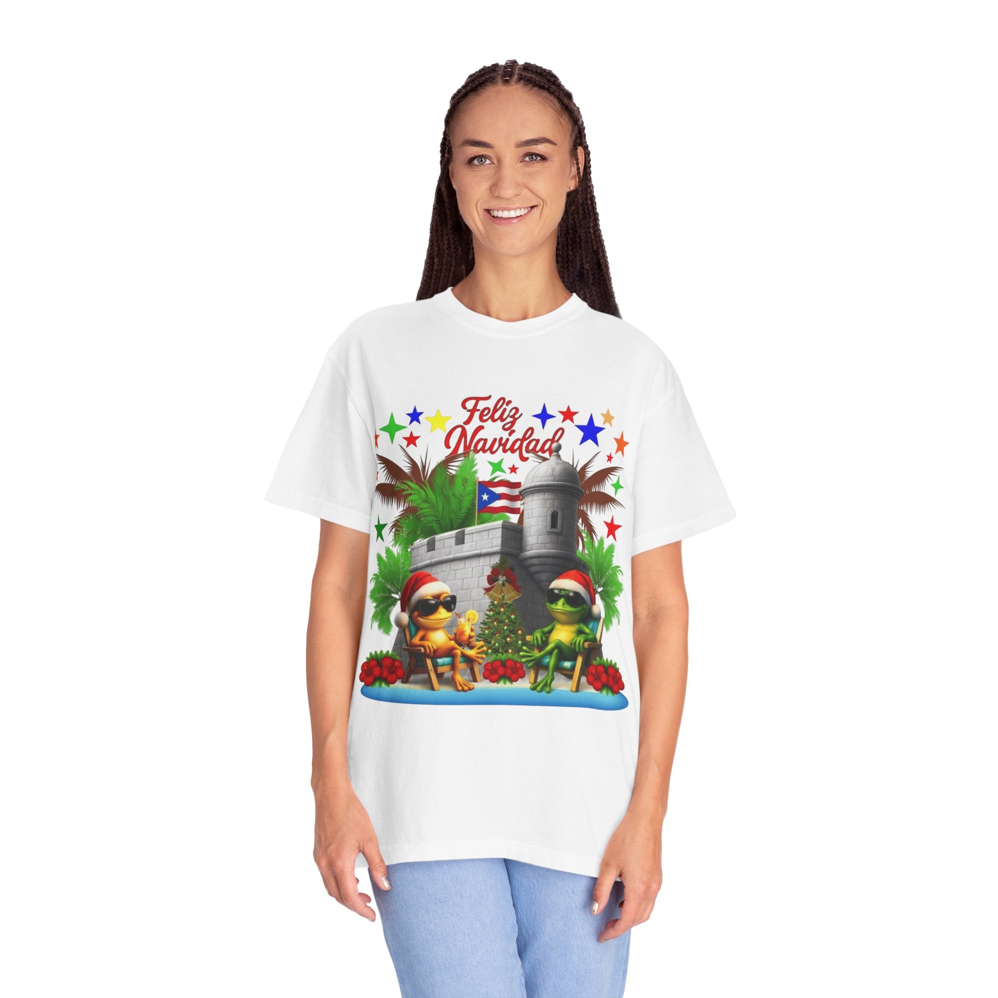 Feliz Navidad Puerto Rico T-Shirt  Castillo & Coquí Holiday Tee Puerto Rico Navidades
