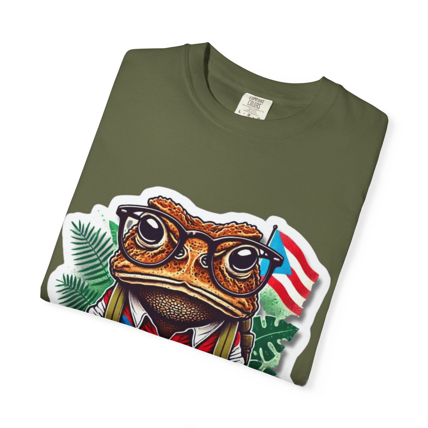 Puerto rico Patriotic Frog T-Shirt, Unisex Garment-Dyed Tee for Nature Lovers, Summer Parties, Luce tu orgullo puertorriqueño con estilo PR