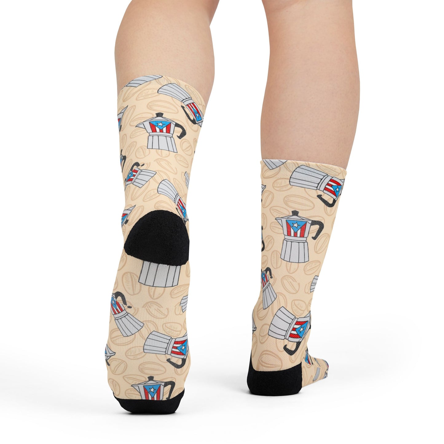 Coffee Moka Pot Crew Socks — Cute Espresso Patterned Sublimation Socks