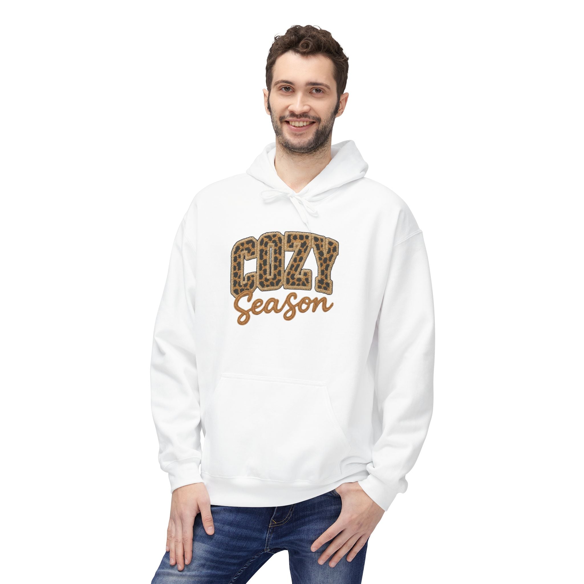 Cozy Season Leopard Hoodie — Fall Winter Graphic Pullover