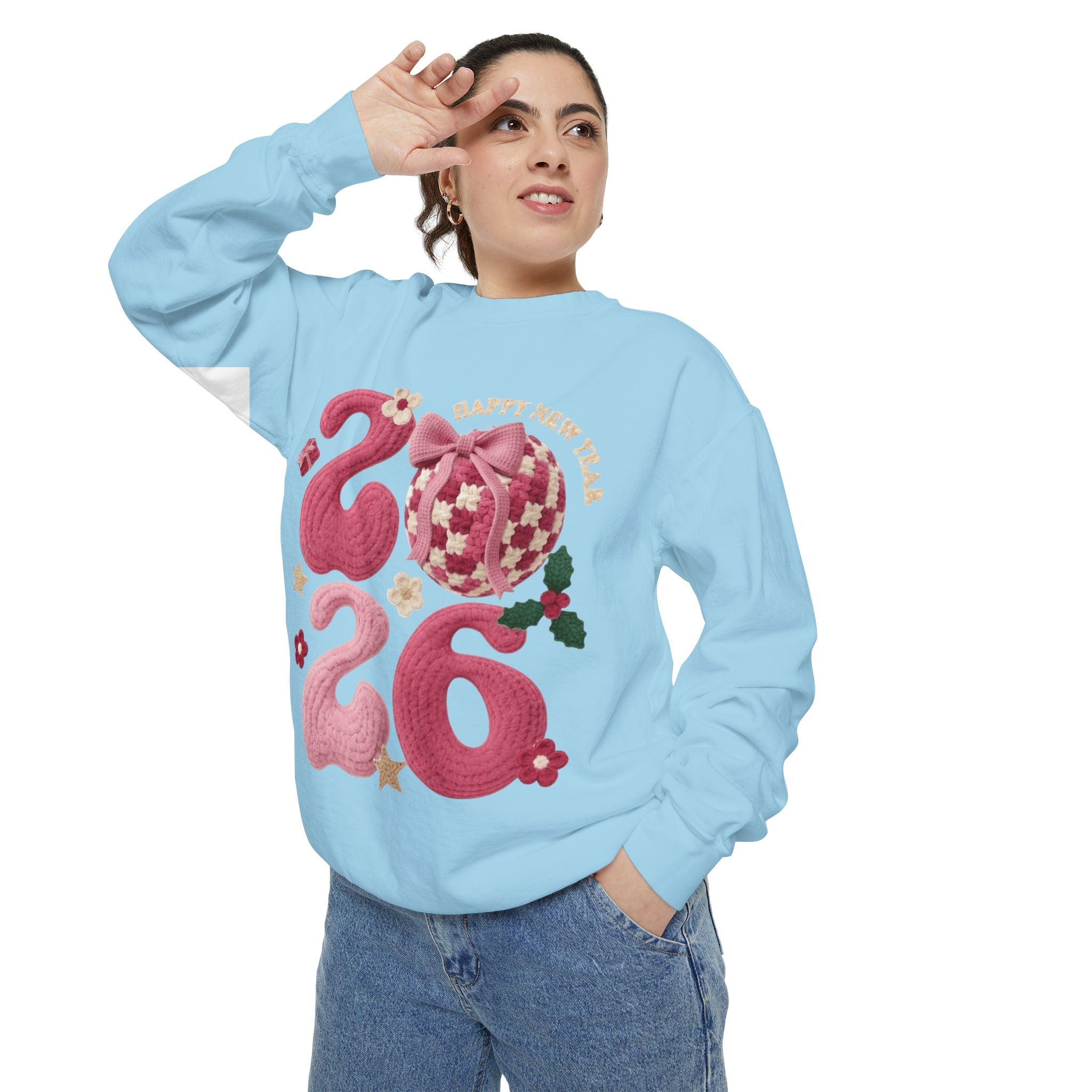 Happy New Year 2026 Sweater  Pink Festive Graphic Sweatshirt