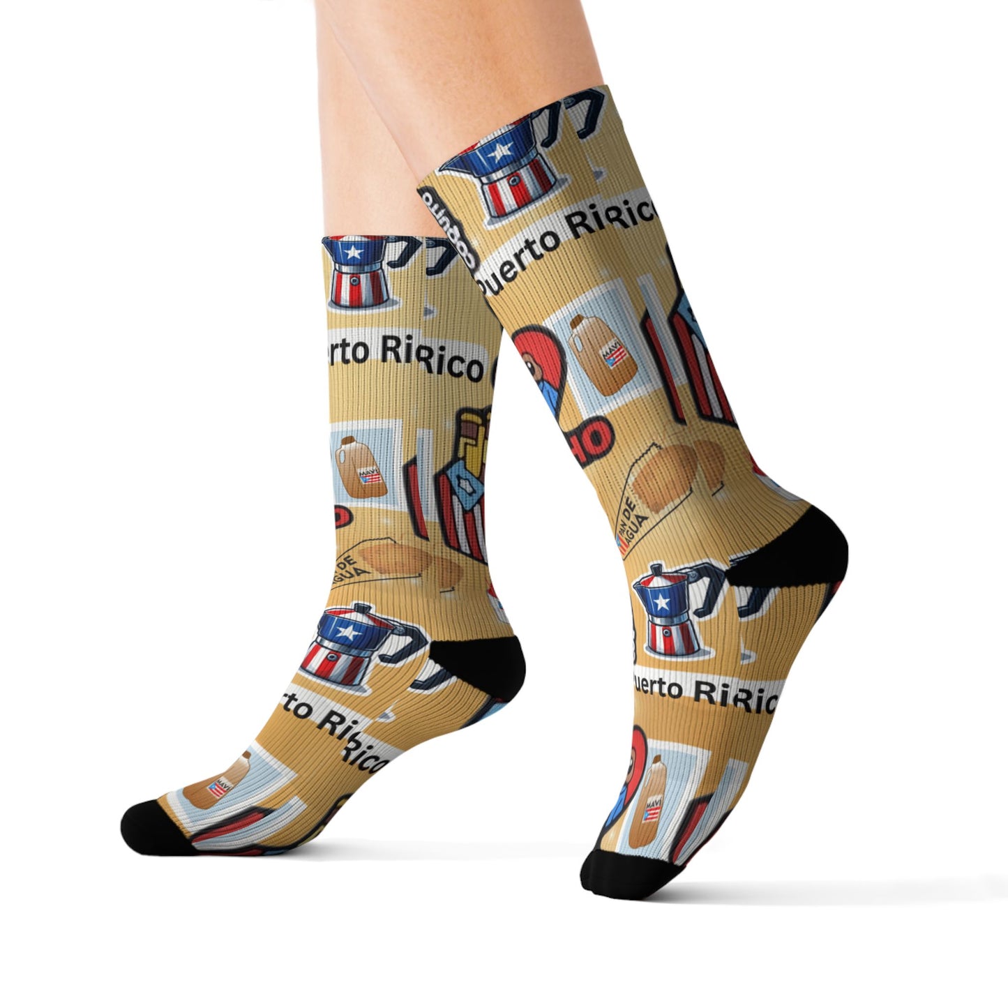 Puerto Rico Graphic Socks  Cute Island Icons Sublimation Crew Socks