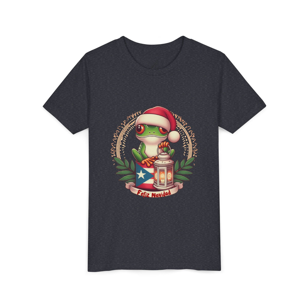 Kids Tee Cute Frog with Puerto Rican Flag & Lantern (Feliz Navidad)